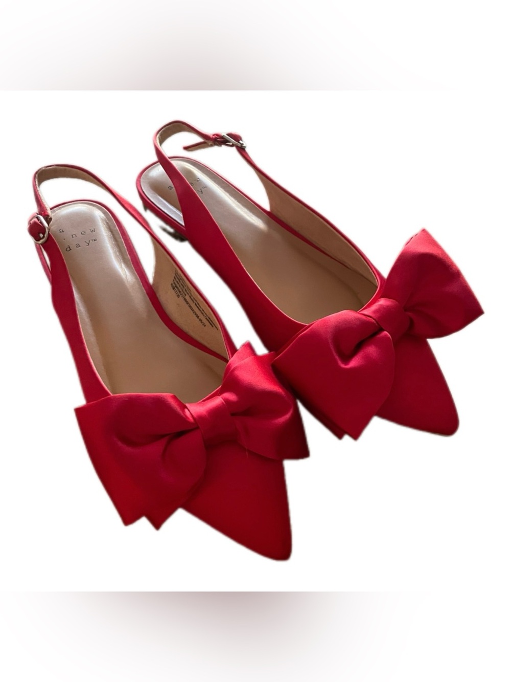 A New Day Red Pointed Slingback Flats with Bow - 7.5